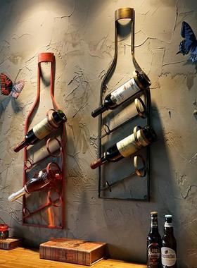 欧式红酒架壁挂装饰葡萄酒柜红吧台置物架挂墙悬挂高脚Y酒杯架倒