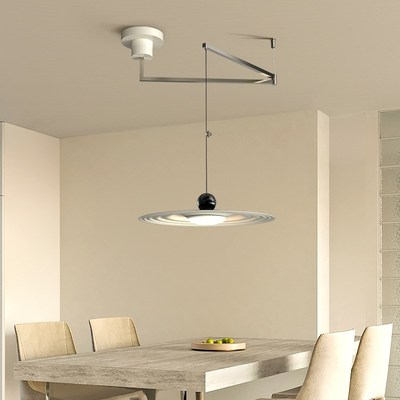 可移位摇臂餐厅吊灯现代简约可移位餐H伸缩餐桌吧台灯极简飞碟灯