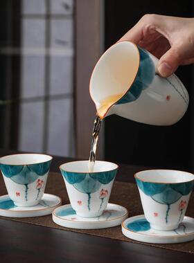 手绘荷韵茶具套瓷装茶陶整套家泡KJ-TZ-22用茶艺工具盖碗约茶壶高