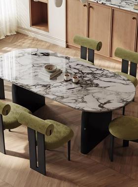法式岩板餐石桌F036家用小户型吃饭子中师古风设计水磨餐桌桌椅组