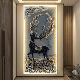 轻奢入户玄陶瓷花瓶关装d饰画le画灯光画高大档气走廊过道挂客厅