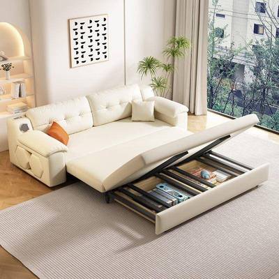 新多功能猫爪皮推拉款储发床AOC两沙用客厅小户型卧室物