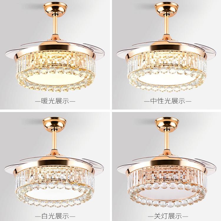 美式吊led隐56形风扇灯欧式晶灯卧现代简约客厅室餐水吊扇灯电扇