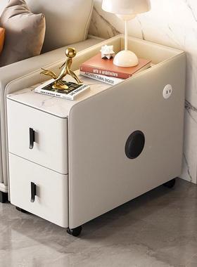 Tal沙发边558柜厅实木收纳柜客奢岩板百搭音箱边带几现代轻皮质轮