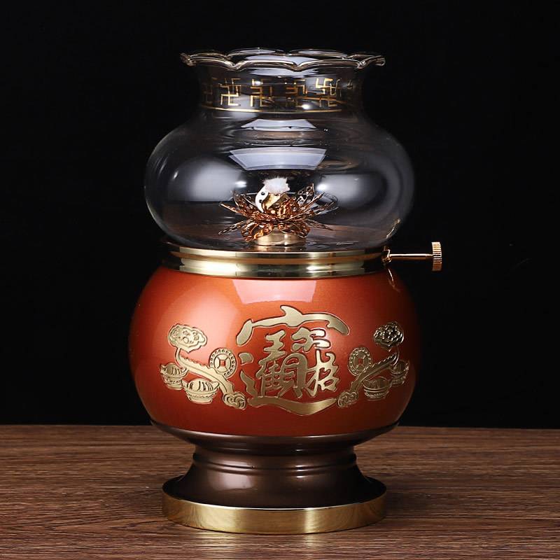 铜油灯供佛佛前莲花家用仿古液体酥油灯灯座长明灯防风佛灯