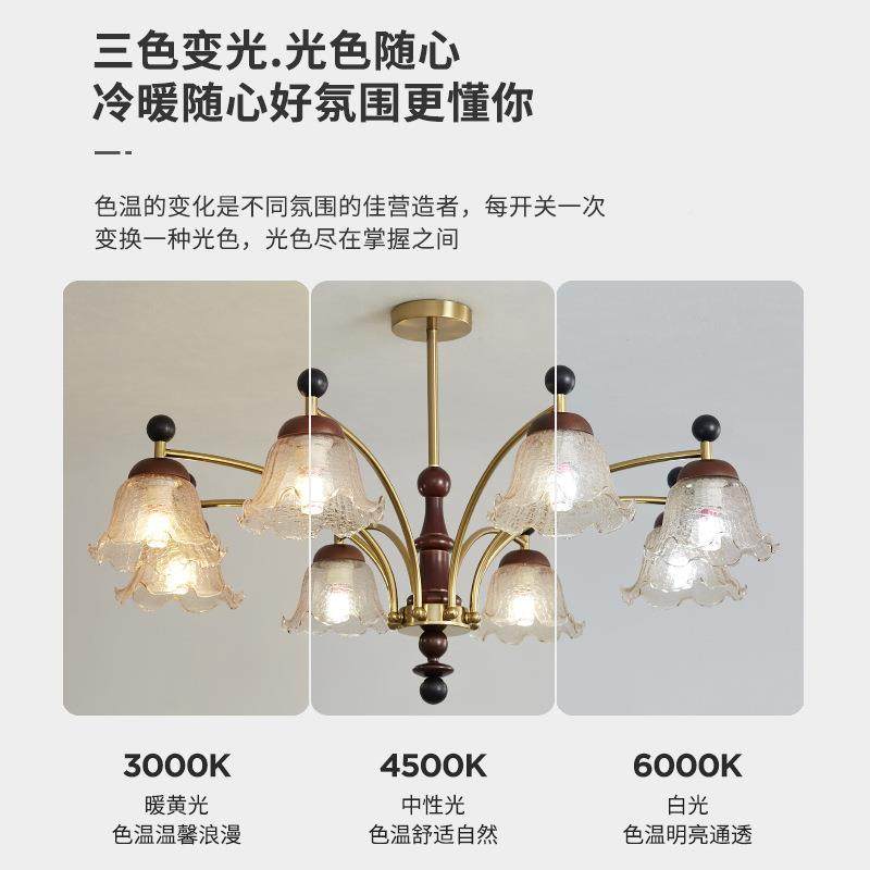 铃兰客花厅吊灯中风实木大厅主灯法复古玻璃古874卧式室餐厅吊灯