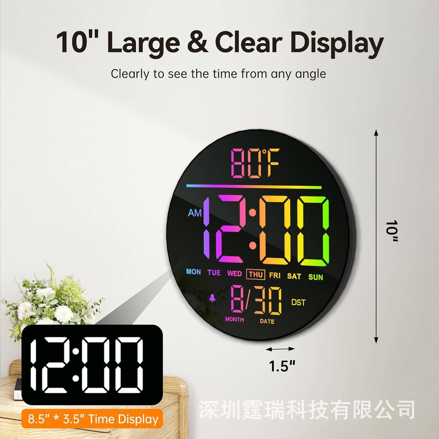 10英寸幕时P10大型数挂钟带定字器调光屏器LED显示屏8种炫彩色闹