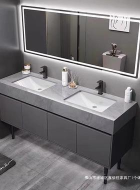 简共约三盆洗台落地式智能浴室柜公卫间734生双人手台一体柜橙色