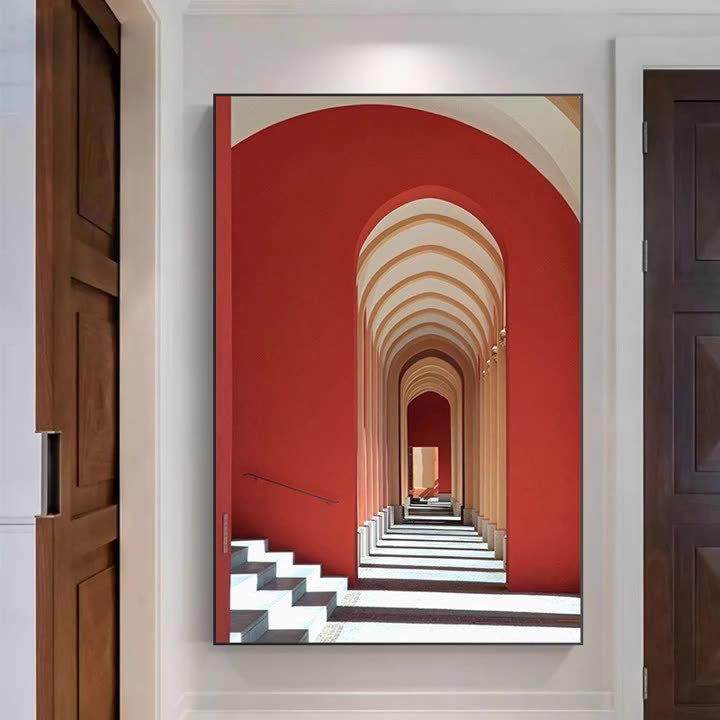 入户玄关装饰画建筑走廊过道尽头挂画竖版国画现代简约抽象壁画