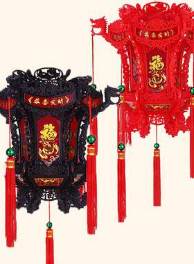 中式仿古六角龙灯led旋转七彩吊灯龙头灯笼阳台春节宫灯