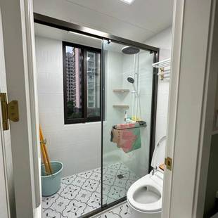 极窄T字型隔断玻璃门推拉移门淋浴房沐浴卫生间一门两用干湿分离