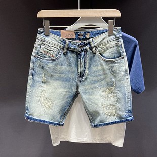 五分裤 男韩版 修身 牛仔短裤 潮流 破洞补丁百搭抓痕2024新款 休闲夏季