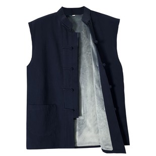 棉坎肩中国风冬装 棉背心爷爷唐装 棉衣服男 加绒马甲中式 中老年冬季