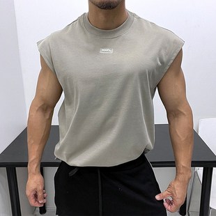 纯棉好面料 T恤背心肌肉男体育生运动潮 廓形显壮纯棉直筒宽松无袖