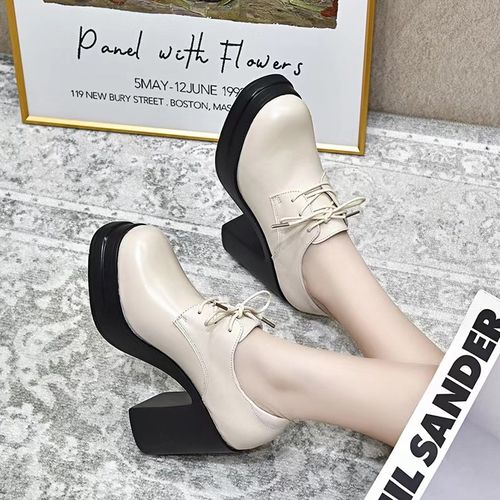 2024春季新款休闲百搭软底舒适女鞋子头层牛皮系带防水台高跟单鞋