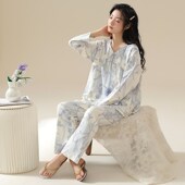 休闲大码 2024b新款 高级感女士家居 夏季 薄款 睡衣女春秋季 纯棉长袖