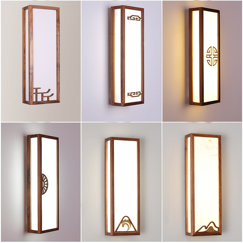 简约壁灯卧室床头灯lped实木艺术现代禅意客厅背景墙灯新中式壁灯