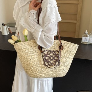 罗家大容量草编包女休闲编织菜篮子沙滩包海边度假旅行手提单肩包