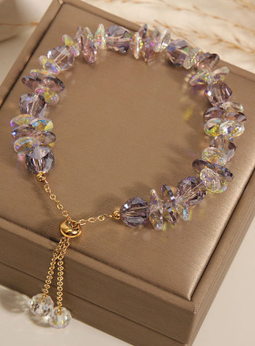 夏季新款水晶串珠手链女小众设计感个性手镯送姐妹闺蜜手环可抽拉