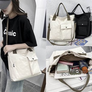 高中学生手提袋拎书袋可斜挎补课专用书包补习袋女孩初中生帆布包