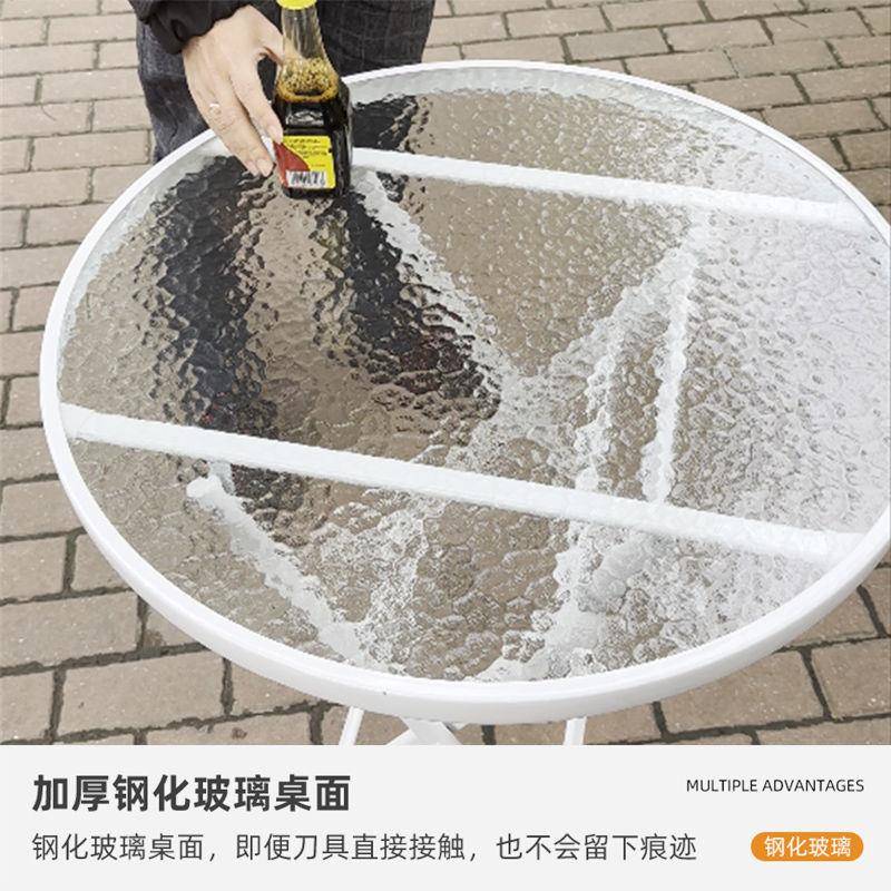 户摆外可折KQU叠户桌子小型简易吃饭璃家用餐桌椅子便携摊桌玻圆