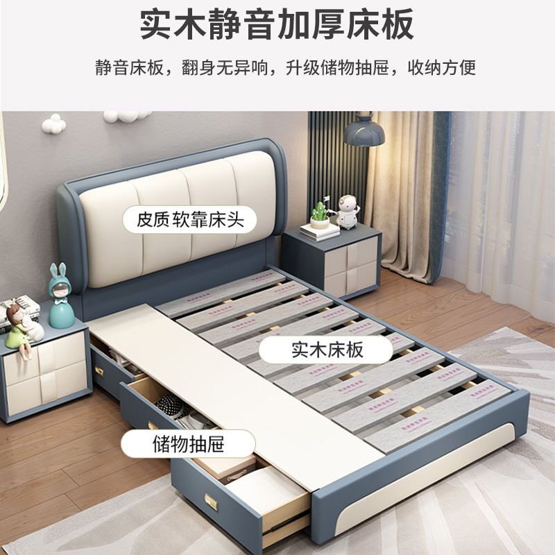 实木简约儿童床带抽屉1女孩男孩卧室单人床成人1.2米气压储物简约