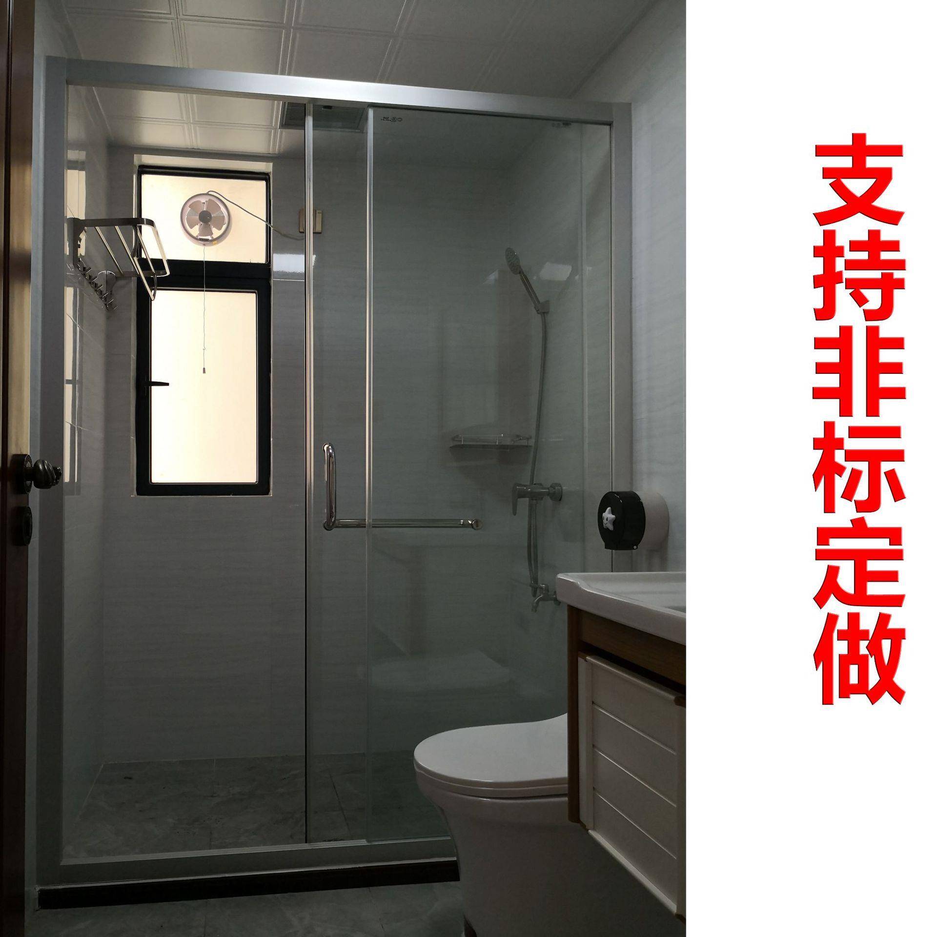 厂家直供一固一活推拉淋浴屏风4+4mm夹胶玻璃双滑轮带自洁淋浴房