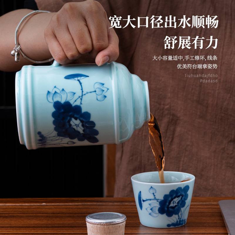 中式国风青瓷手绘迷你小暖壶带盖家用大容量陶瓷养生闷茶壶泡茶壶