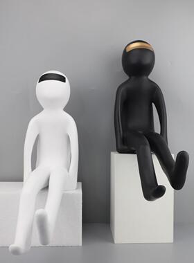 现代轻奢蒙眼男孩人物雕塑树脂摆件儿童房电视柜样板房家居装饰品