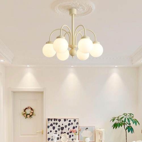 奶油风中古客厅米色圆球护眼吊灯法式复古卧室书房创意网红餐厅灯