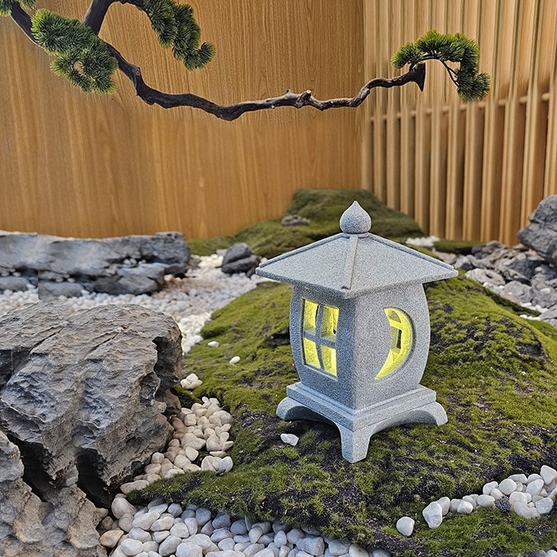 日式办公创意石灯笼建筑流水摆件鱼缸造景盆景中式古风桌面装饰品