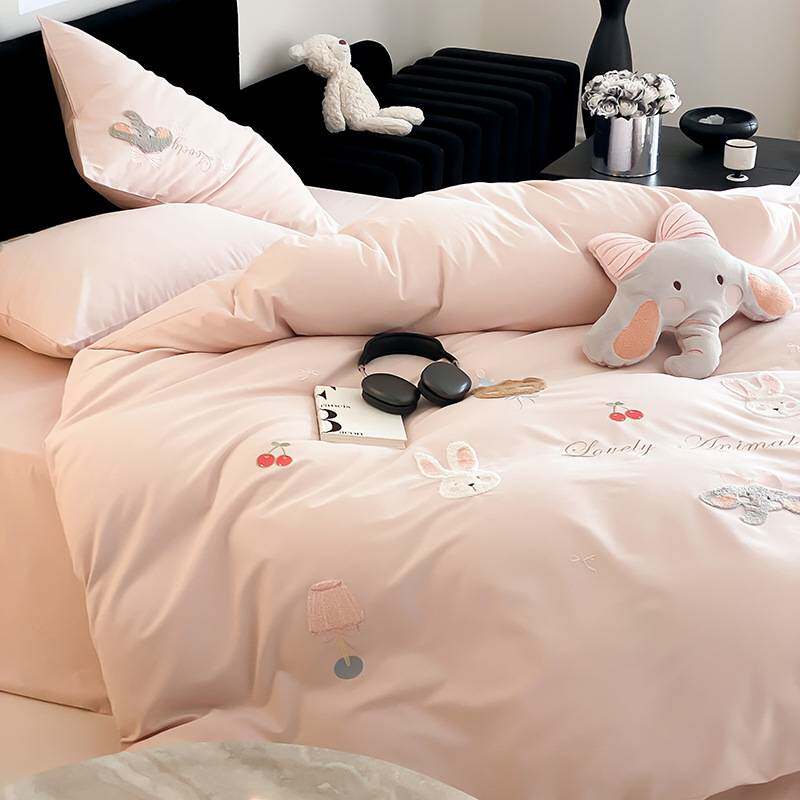 100全棉卡通小象毛巾绣磨毛四件套可爱儿童被套床单床笠纯棉床品4