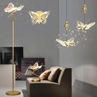 蝴蝶吊灯卧室床头吊灯创意轻奢个性玄关入户灯女孩主卧双头吊线灯