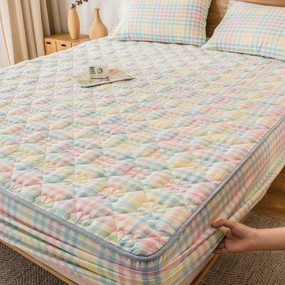 A类母婴级纯棉色织水洗棉床笠单件100夹棉床罩床垫保护套罩全包套