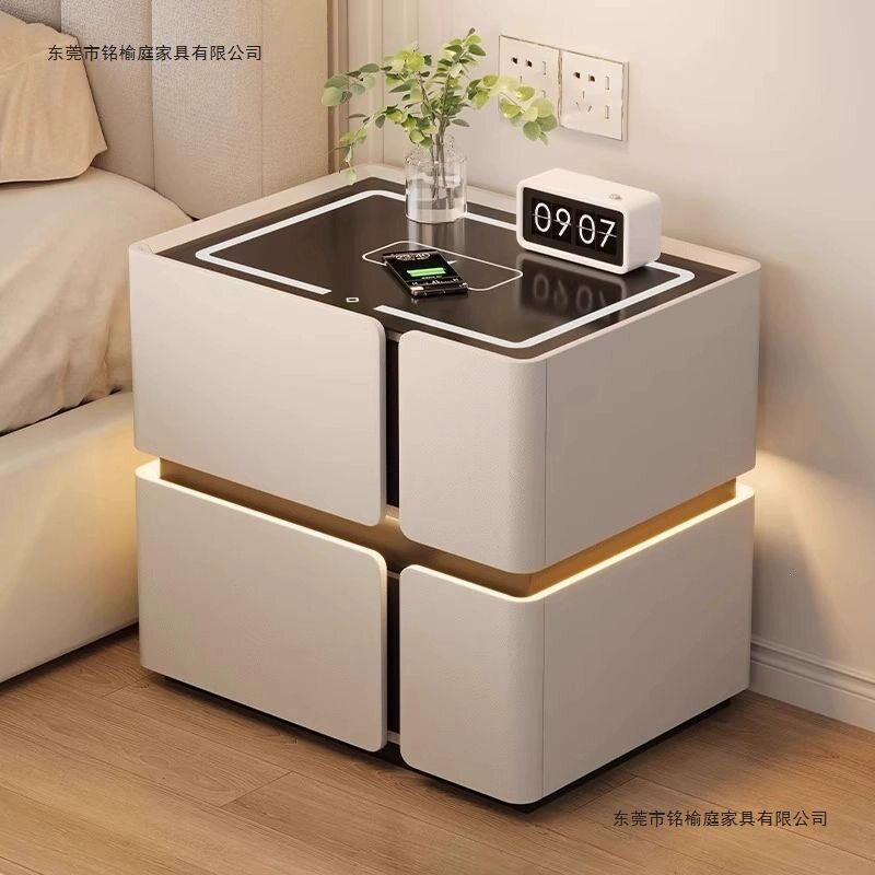 智能床头柜简约现代多功能带无线充电音响轻奢卧室家用实木床边柜