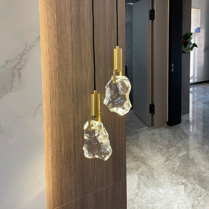 轻奢水晶小吊灯后现代客厅背景卧室床头极简简约全铜艺术长线吊灯
