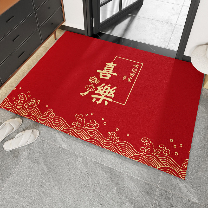 中式皮革入户门地垫PVC门垫红色可擦免洗脚垫子家用懒人防滑地毯