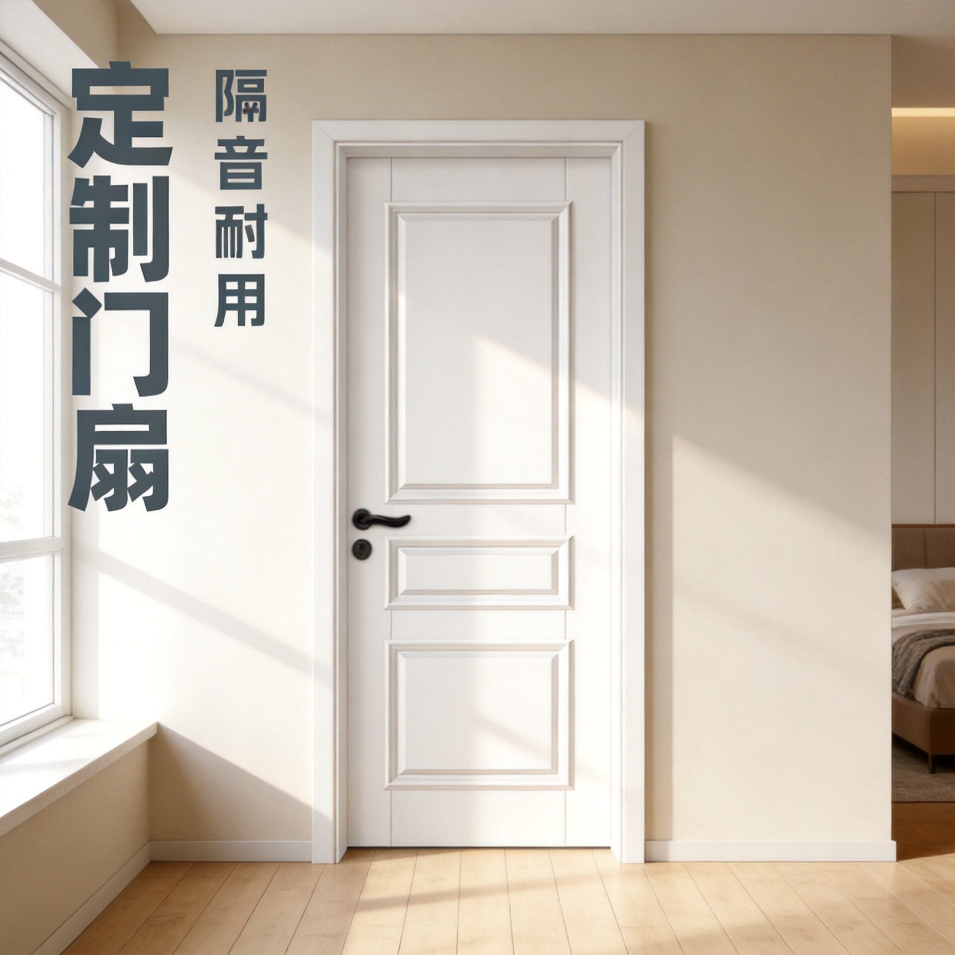 厂家供货现代实木复合材质卧室门房间门白色橡木门烤漆门隔音耐用
