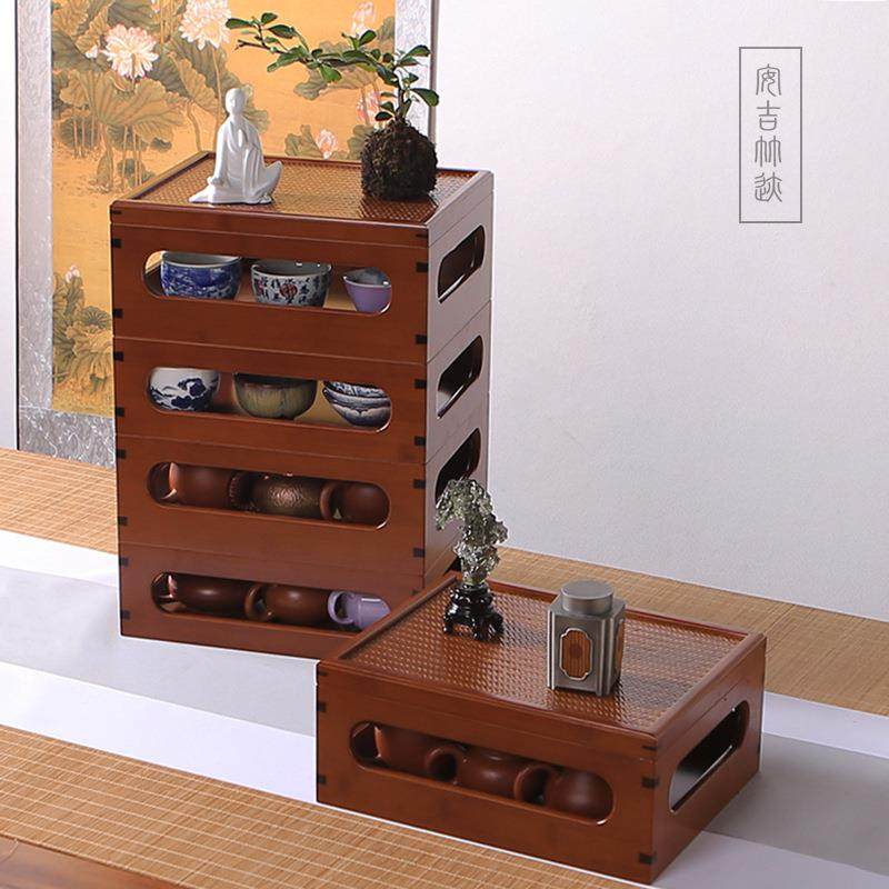 竹制多宝阁茶具文玩收纳箱多层自由叠加乾坤百宝箱桌面展示架茶台