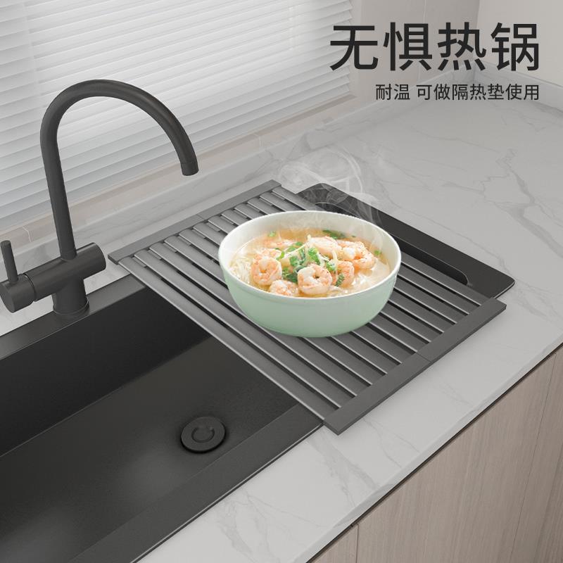滤水板放洗碗池水帘可折叠不锈钢置物架沥水砧板架碗碟沥厨房水槽