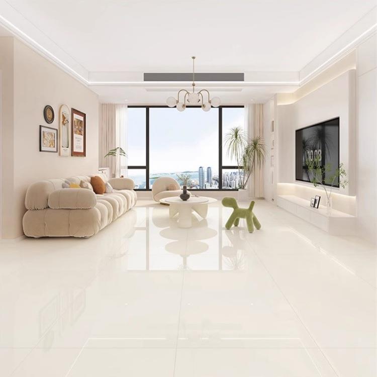 亮光超白胚奶油黄瓷砖地砖750x1500客厅奶油白防滑地板砖800x800