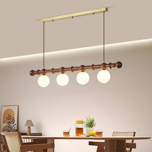 一字魔豆餐厅吊灯创意法式 复古实木长条灯 中古吧台岛台餐桌灯美式
