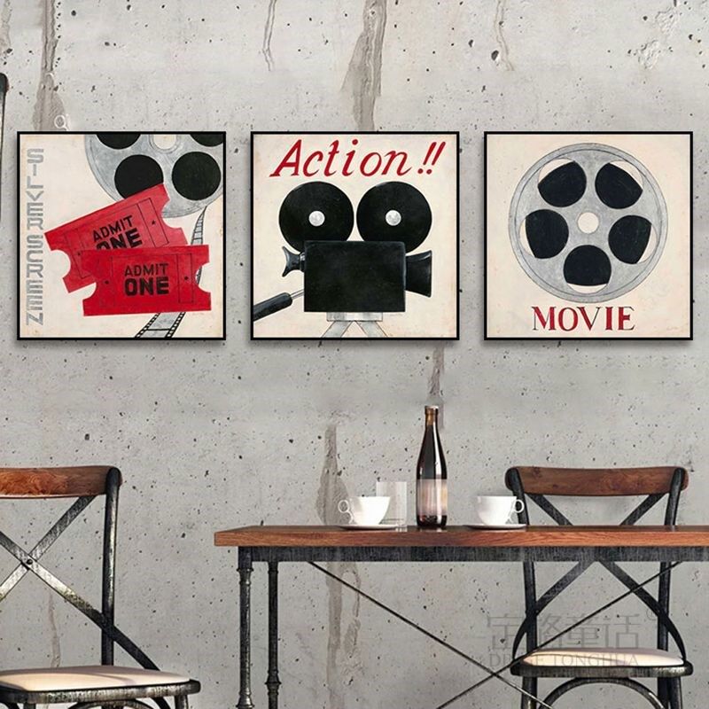 电影院挂画酒吧工业风海报装饰画复古怀旧M放影机胶片影视公司壁