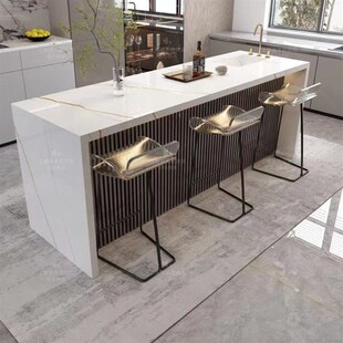 开放式厨房餐桌吧台一体家庭隔断餐E边柜法式岛台沙发后吧台桌定