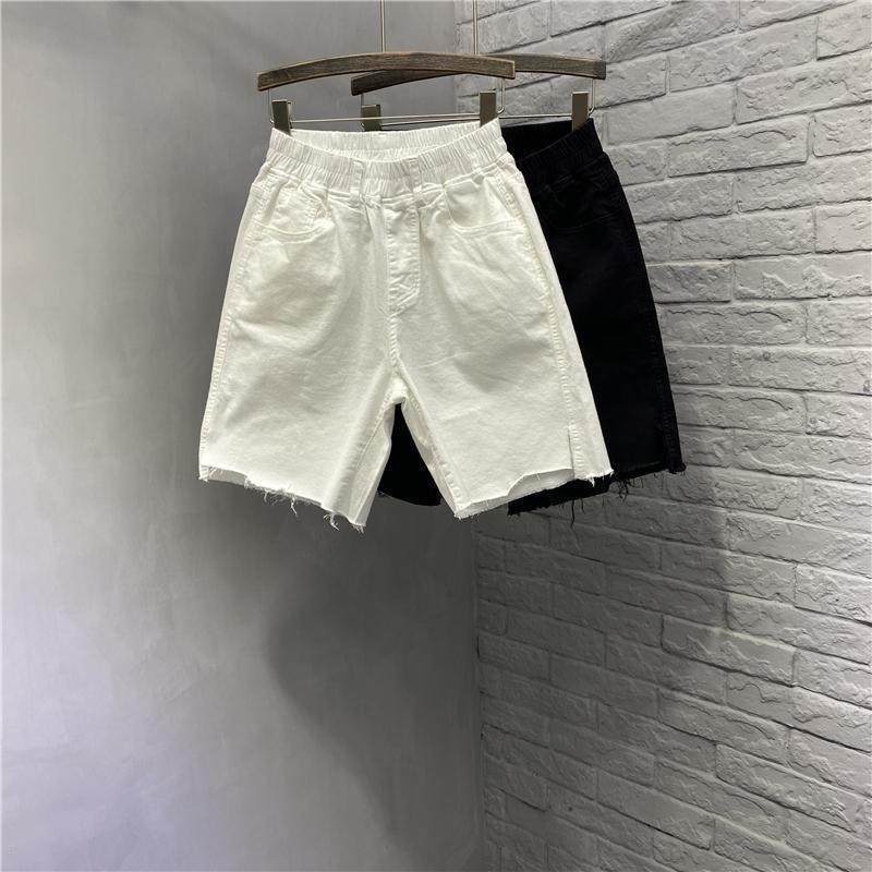 特大码300斤白色撕边牛仔五分裤男夏季松紧腰显瘦阔腿裤直筒中裤2,男装,短裤,淘宝优惠券,粉丝福利购,淘宝优惠卷