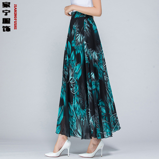 广场舞长裙子 百搭花色雪纺半身长裙高腰印花大摆大码 2020夏季 女装