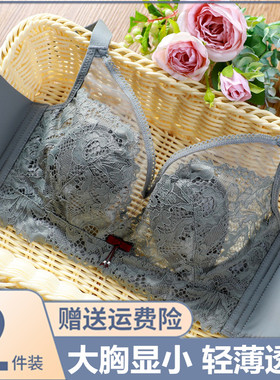 内衣女无钢圈大胸显小文胸罩上托超薄款大尺码聚拢收副乳防下垂夏