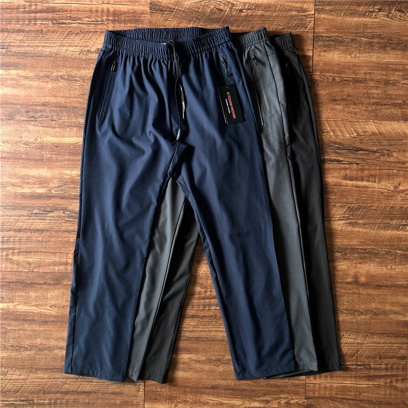 深色运动裤夏薄款直口卫裤男口袋拉链设计抽绳松紧腰宽松长裤弹力