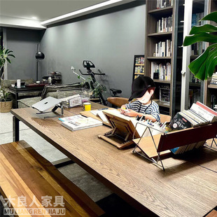 实木大书桌工作台家用客厅莫比恩书房长桌子O餐桌一体学习桌办公