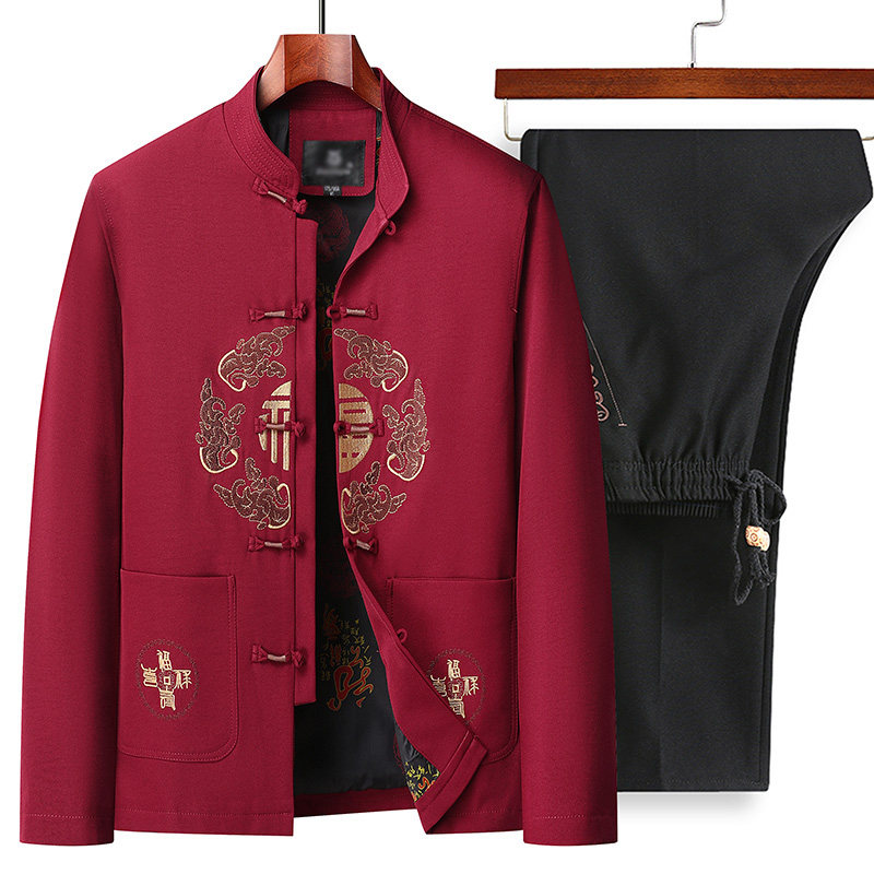 中老年唐装男长袖外套春秋款爸爸中式复古夹克老年人秋装爷爷套装,男装,唐装,淘宝优惠券,粉丝福利购,淘宝优惠卷